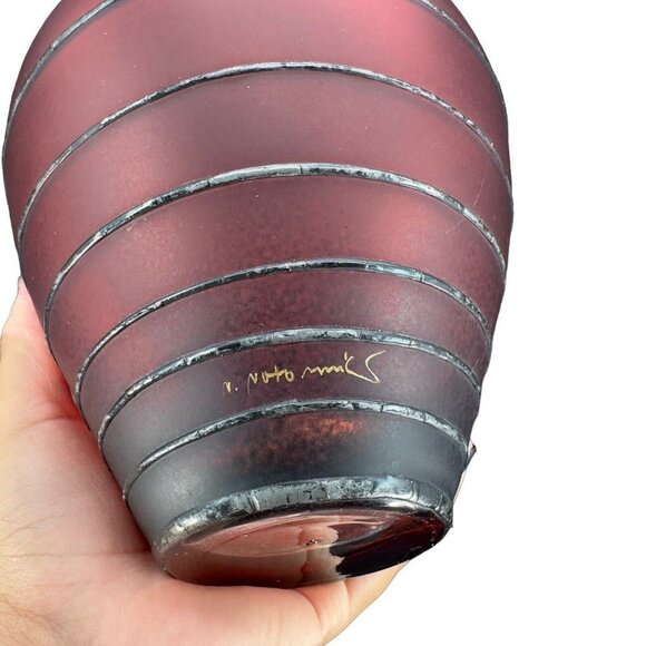 MIRACLE STUDIO CZECH ART VLASTA VOBORNIKOVA GLASS VASE SIGNED PAINTED RED BLACK - Picture 3 of 14